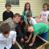 Immanuel Christian School Photo - 1st graders working in their garden.