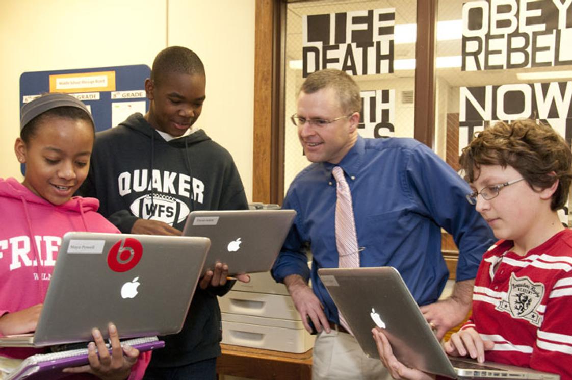 Wilmington Friends School Photo - Technology, including the one-to-one program for all students preschool - 12th grade, supports collaborative learning at Friends. The point is not the hardware but what it makes possible in teaching and engaging students in 21st century skills.